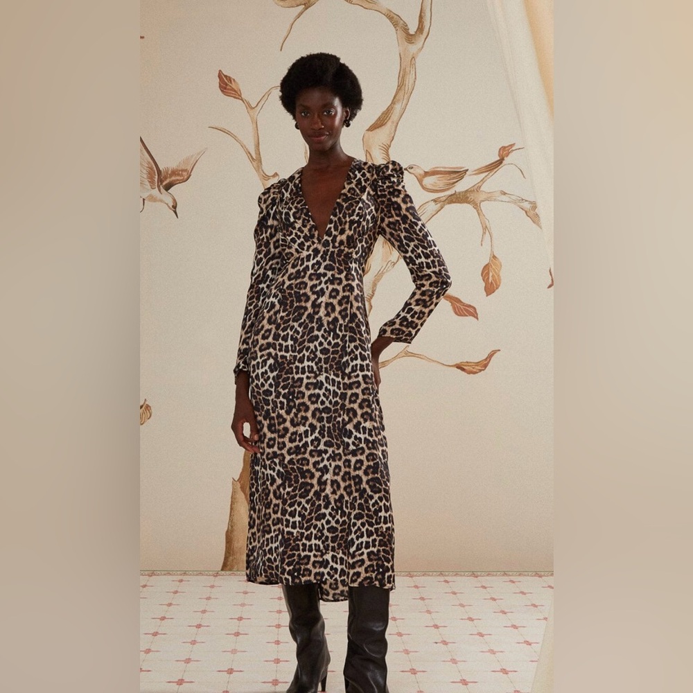 FARM Rio Cream Natural Skin Lenzing™ Ecovero™ Viscose Midi Dress Size M NWT